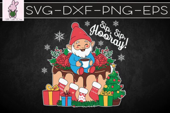 Gnome Drinking Coffee Sip Sip Hooray SVG: Graphics for Crafts & Joyful Content