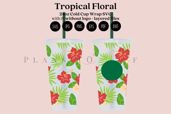 Tropical Floral Summer 24oz Cold Cup Graphics